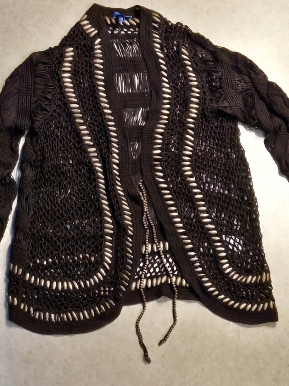 Escada Sport Vintage crochet beaded jacket brown boho XL